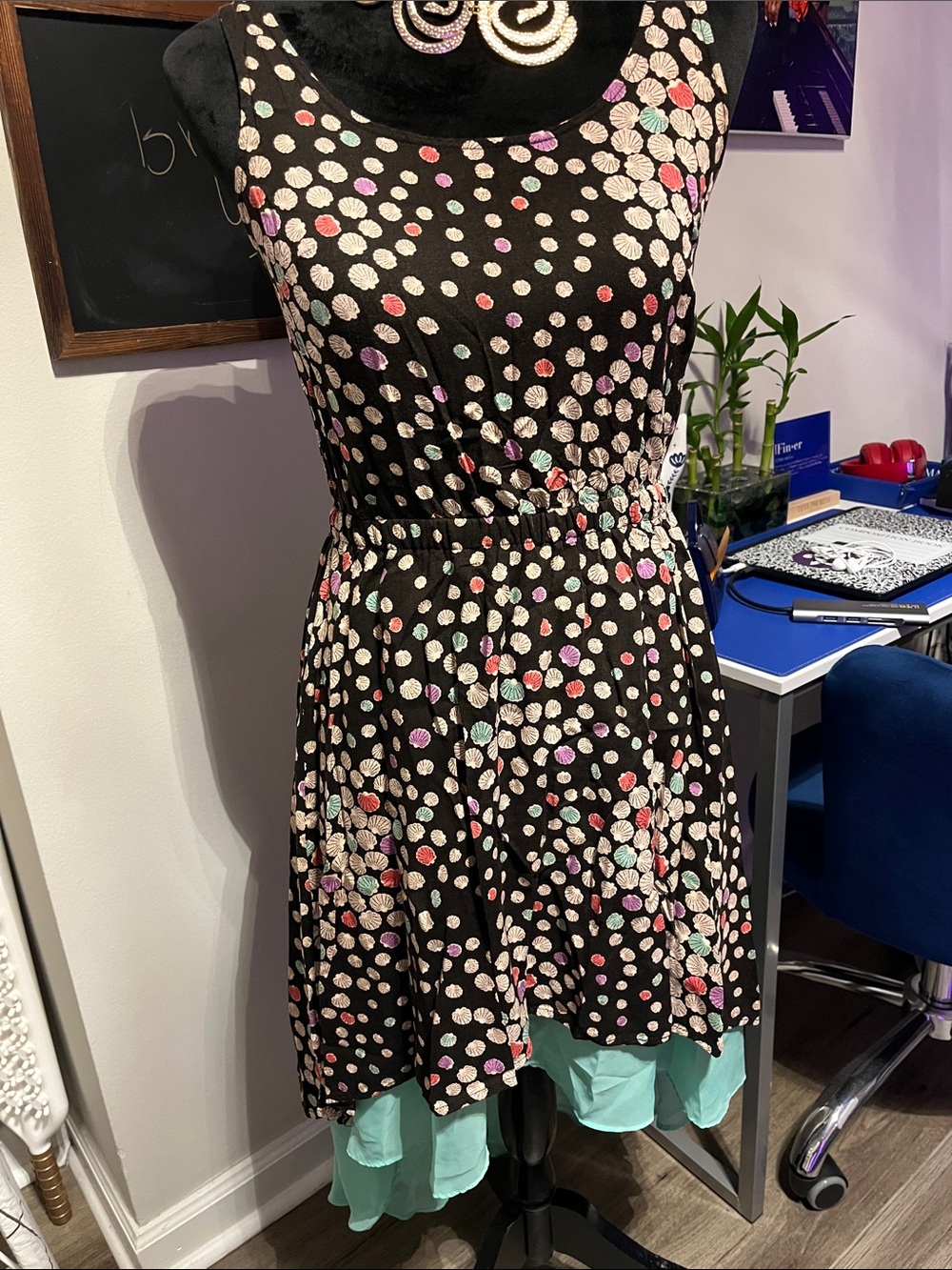 Xhilaration Black Polka Dot Layered Dress with Mint Underskirt